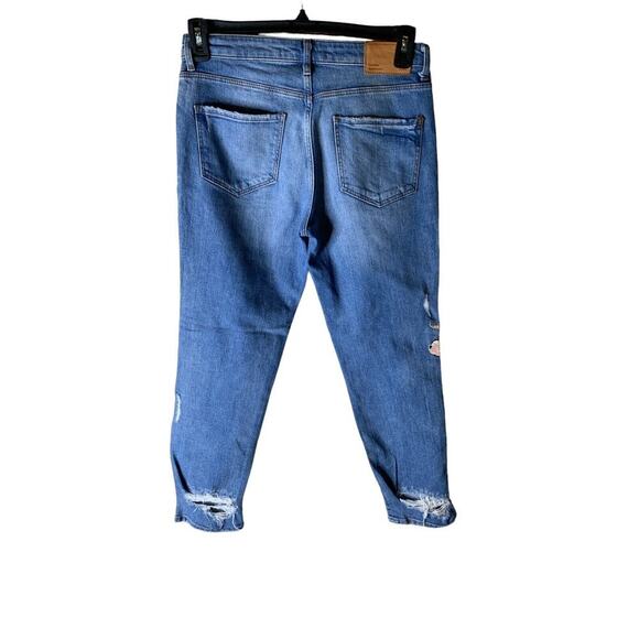 Zara Trafaluc Jeans Womens Size 6 Embroidered Floral Distressed Blue Denim - Picture 2 of 12